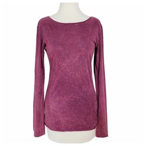 A to Z Long Sleeve T Shirt Maroon Bleach Tie Dye Fitted Long Sleeve Scoop Neck